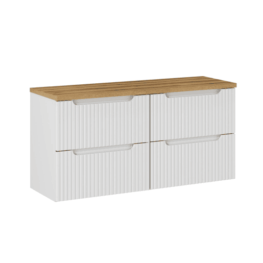 Móvel sob-lavatório 120cm 4 gavetas bancada Riva Branco e Madeira
