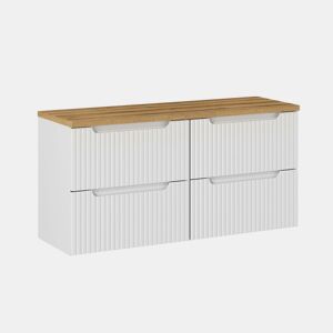 Móvel sob-lavatório 120cm 4 gavetas bancada Riva Branco e Madeira