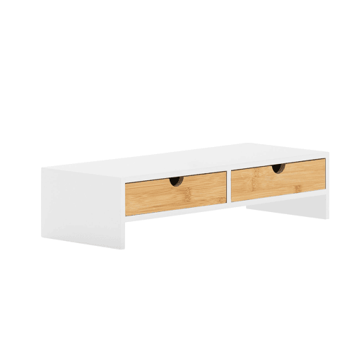 SoBuy BBF02-WN Suporte para monitor com 2 gavetas Branco e Natural