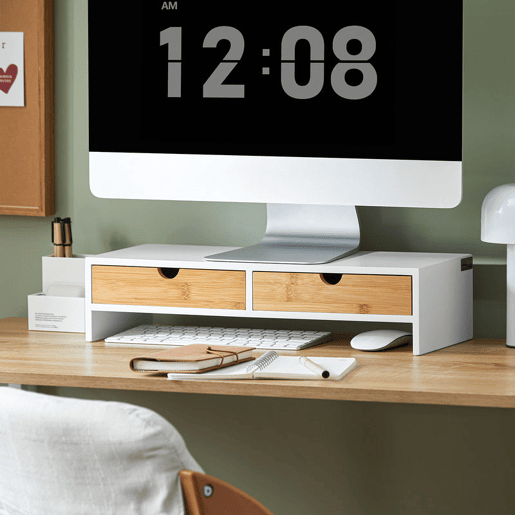 SoBuy BBF02-WN Suporte para monitor com 2 gavetas Branco e Natural
