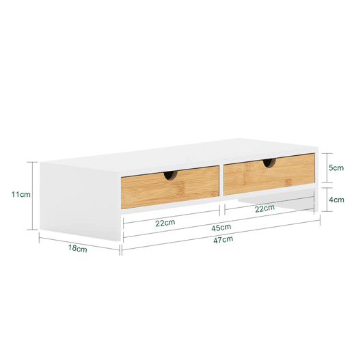 SoBuy BBF02-WN Suporte para monitor com 2 gavetas Branco e Natural
