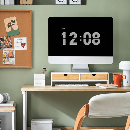 SoBuy BBF02-WN Suporte para monitor com 2 gavetas Branco e Natural