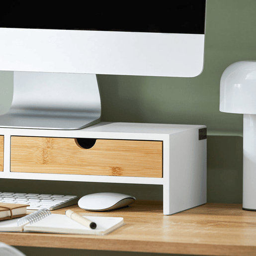 SoBuy BBF02-WN Suporte para monitor com 2 gavetas Branco e Natural