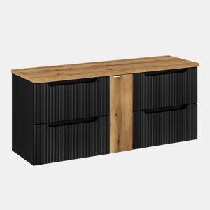 Móvel de lavatório 140cm 4 gavetas plano de toilete Riva Preto e Madeira