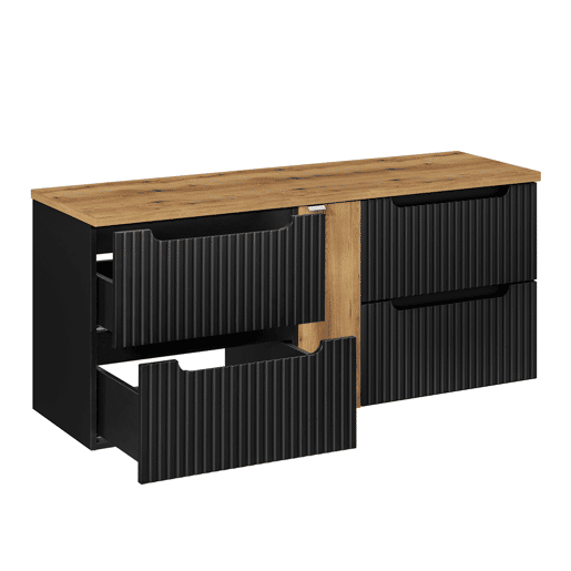 Móvel de lavatório 140cm 4 gavetas plano de toilete Riva Preto e Madeira
