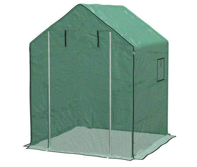 Outsunny plástico invernadero, 140x143x190 cm, cubierta de repuesto para invernadero de polietileno con ventana, puerta enrollable, anti-uv, para huerto, plantas, agricultura, jardín, verde