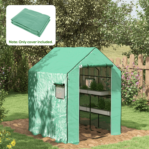 Outsunny Cobertura para Estufa 140x143x190 cm Cobertura de Substituição para Estufa com Janela Porta com Fecho de Correr Anti-UV Proteção de Plantas para Jardim Verde