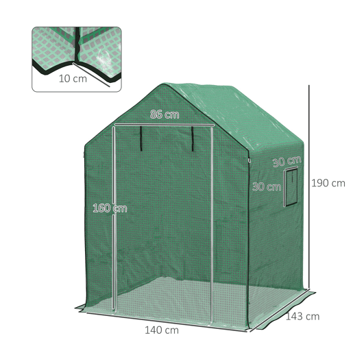 Outsunny Cobertura para Estufa 140x143x190 cm Cobertura de Substituição para Estufa com Janela Porta com Fecho de Correr Anti-UV Proteção de Plantas para Jardim Verde