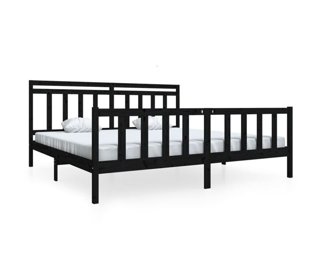 Estructura de cama de madera maciza negra 200x200 cm