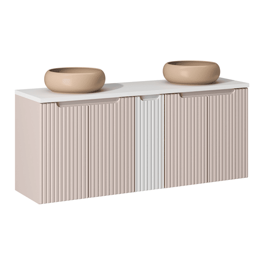 Móvel de lavatório duplo 140cm 5 portas Riva Caxemira e Branco