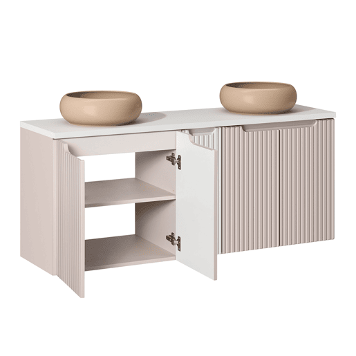 Móvel de lavatório duplo 140cm 5 portas Riva Caxemira e Branco