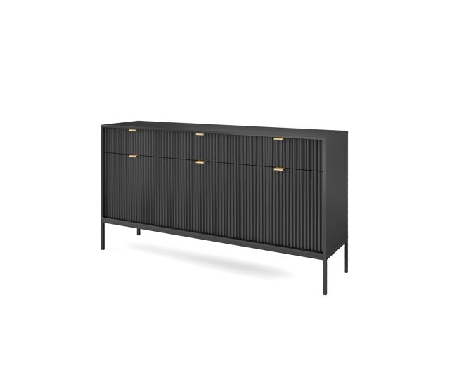 El aparador avon de estilo retro. mide 83x154x39 cm e incluye 6 estantes, 3 cajones y 3 puertas.