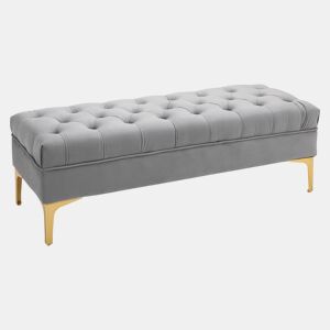HOMCOM Banco de Pé de Cama com Assento Acolchoado e Pés Metálicos Banco de Quarto para Entrada Corredor Capacidade 120 kg 118x45x42 cm Cinza