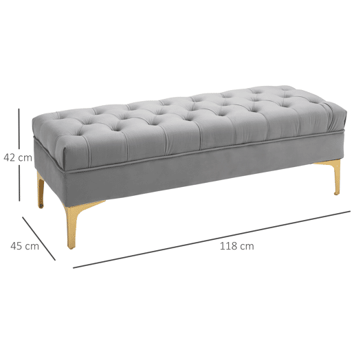 HOMCOM Banco de Pé de Cama com Assento Acolchoado e Pés Metálicos Banco de Quarto para Entrada Corredor Capacidade 120 kg 118x45x42 cm Cinza
