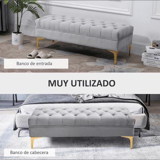 HOMCOM Banco de Pé de Cama com Assento Acolchoado e Pés Metálicos Banco de Quarto para Entrada Corredor Capacidade 120 kg 118x45x42 cm Cinza