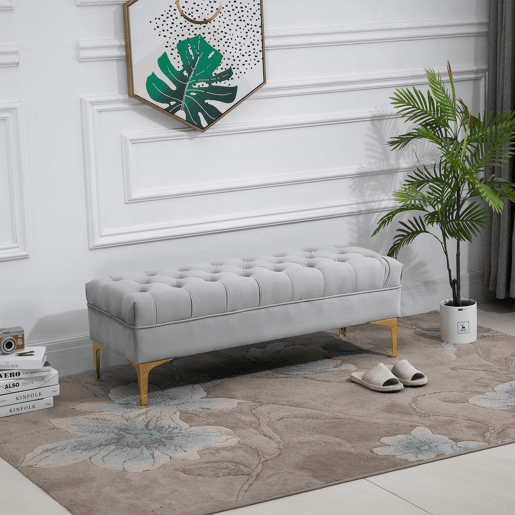 HOMCOM Banco de Pé de Cama com Assento Acolchoado e Pés Metálicos Banco de Quarto para Entrada Corredor Capacidade 120 kg 118x45x42 cm Cinza