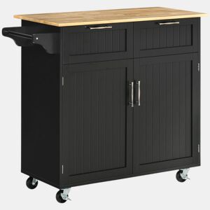 HOMCOM Carrinho de Cozinha com Rodas Móvel Auxiliar de Cozinha com 2 Gavetas 2 Portas Prateleira Ajustável e Suporte para Guardanapos para Sala de Jantar Sala de Estar 104x46x91 cm Preto