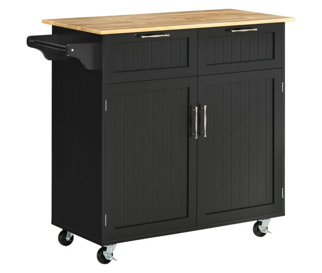Homcom isla de cocina con ruedas carrito de cocina mueble auxiliar de cocina con 2 puertas 2 cajón toallero y estante ajustable para comedor salón