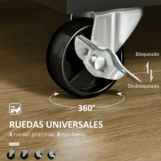 HOMCOM Carrinho de Cozinha com Rodas Móvel Auxiliar de Cozinha com 2 Gavetas 2 Portas Prateleira Ajustável e Suporte para Guardanapos para Sala de Jantar Sala de Estar 104x46x91 cm Preto