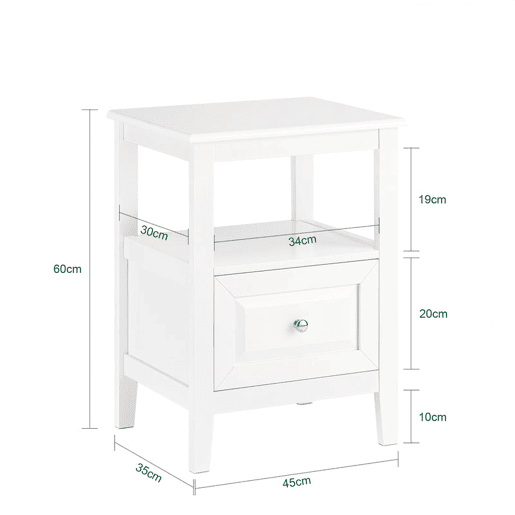 SoBuy FBT131-W Mesa de cabeceira com 1 gaveta e 1 prateleira