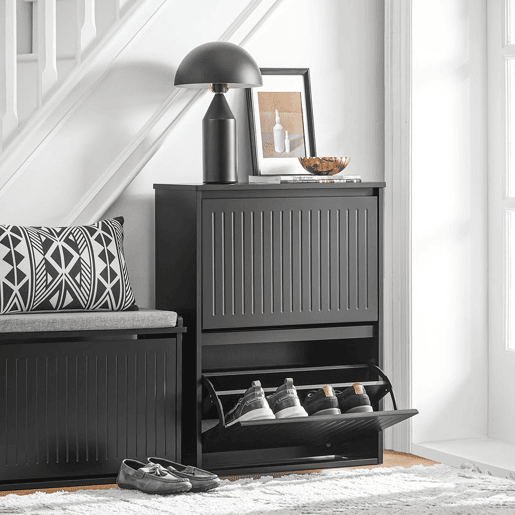 SoBuy FSR165-K-SCH Sapateira com 2 abas Preto 61 X 26 X 81 Cm
