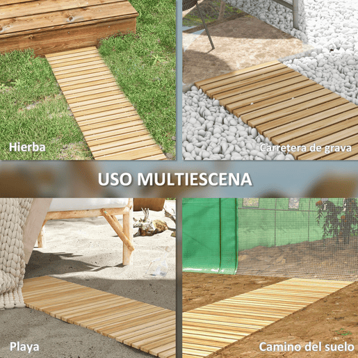 Outsunny Estrado de Ripas de Madeira 120x38 cm Estrado de Ripas Enrolável para Exteriores Resistente às Intempéries Decoração de Jardim para Praia Casamento Festa Natural