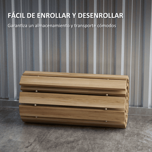 Outsunny Estrado de Ripas de Madeira 120x38 cm Estrado de Ripas Enrolável para Exteriores Resistente às Intempéries Decoração de Jardim para Praia Casamento Festa Natural