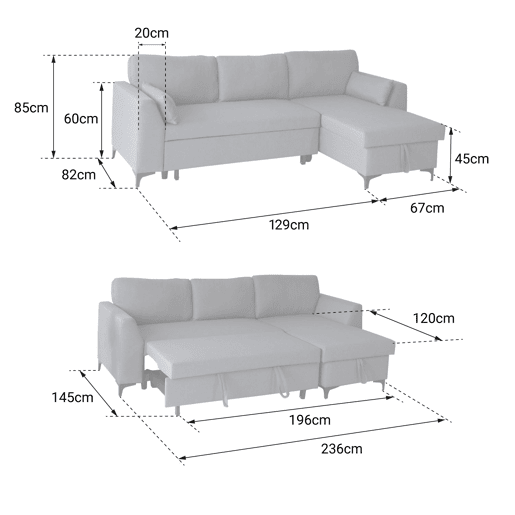 Sofá convertible LOGAN 3 plazas gris chiné