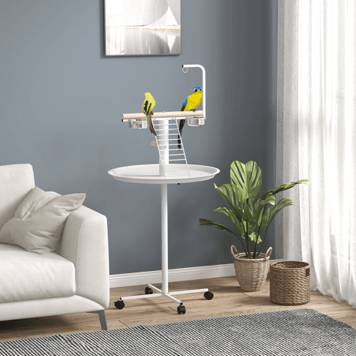 PawHut Comedouro para Pássaros de Exterior com Rodas Ø60x138 cm Comedouro para Pássaros em Pé com 2 Recipientes de Aço Inoxidável e 2 Poleiros para Jardim Terraço Branco PawHut Comedouro para Pássaros de Exterior com Rodas Ø60x138 cm Comedouro para Pássaros em Pé com 2 Recipientes de Aço Inoxidável e 2 Poleiros para Jardim Terraço Branco