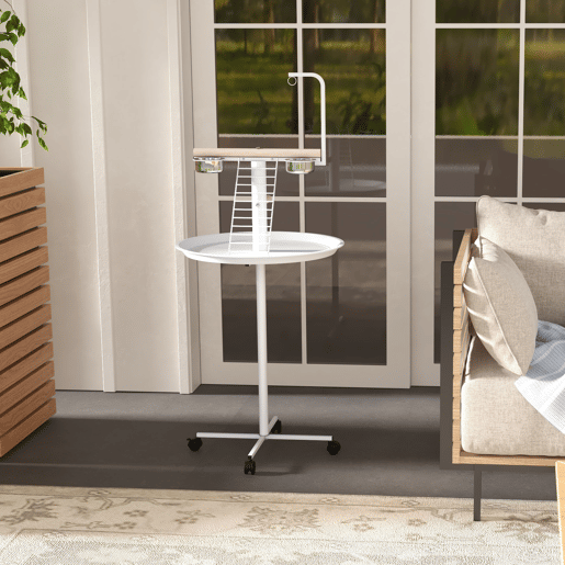 PawHut Comedouro para Pássaros de Exterior com Rodas Ø60x138 cm Comedouro para Pássaros em Pé com 2 Recipientes de Aço Inoxidável e 2 Poleiros para Jardim Terraço Branco PawHut Comedouro para Pássaros de Exterior com Rodas Ø60x138 cm Comedouro para Pássaros em Pé com 2 Recipientes de Aço Inoxidável e 2 Poleiros para Jardim Terraço Branco
