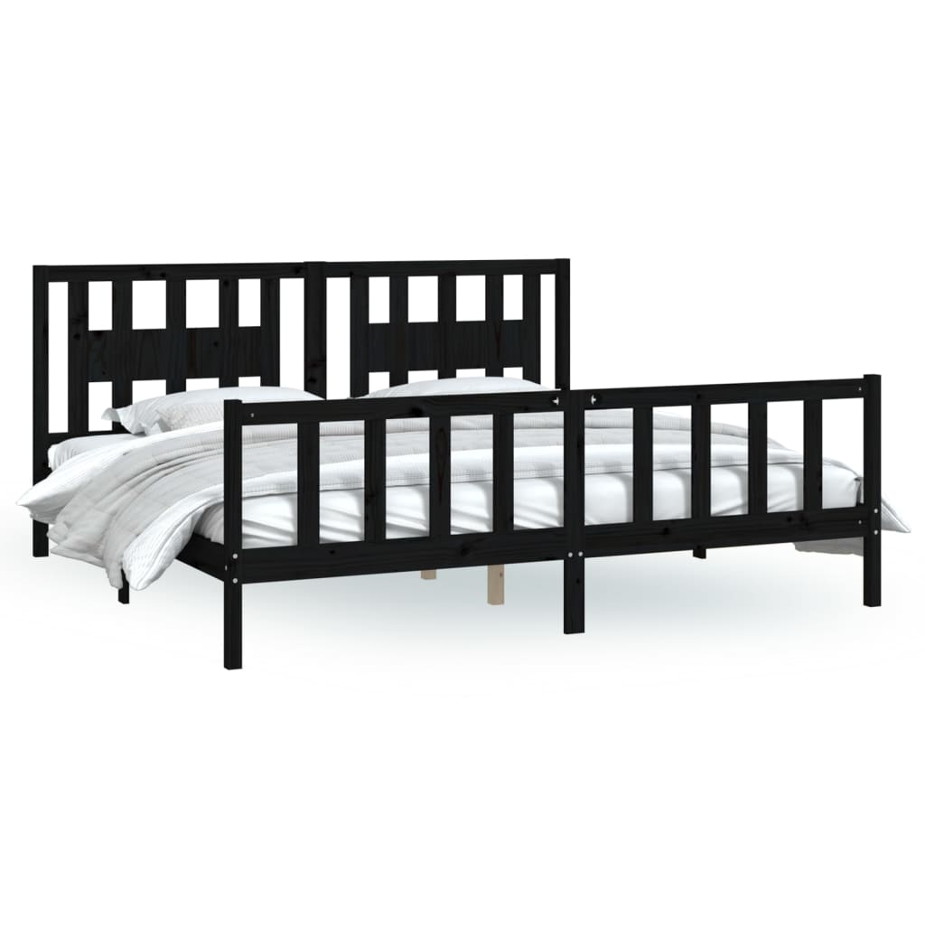 Estructura de cama con cabecero madera de pino negro 200x200cm
