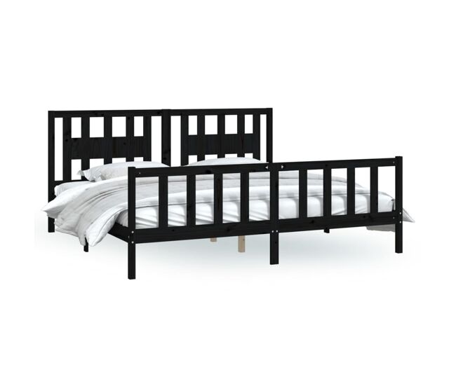 Estructura de cama con cabecero madera de pino negro 200x200cm