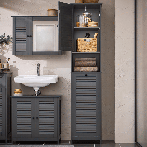 SoBuy BZR124-DG Móvel de casa de banho com 1 cesto para roupa suja