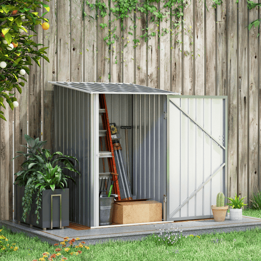 Outsunny Abrigo de Jardim 0,92 m² 100x103x160 cm Abrigo Exterior de Aço Galvanizado com Porta Fechadura e Teto Inclinado para Armazenamento de Ferramentas Cinza