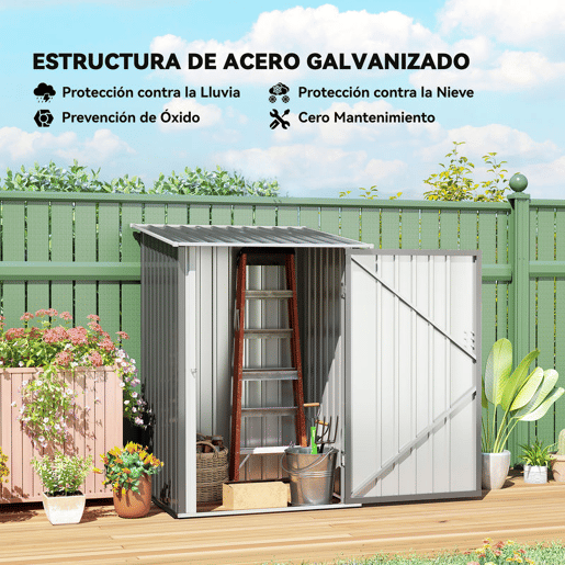 Outsunny Abrigo de Jardim 0,92 m² 100x103x160 cm Abrigo Exterior de Aço Galvanizado com Porta Fechadura e Teto Inclinado para Armazenamento de Ferramentas Cinza