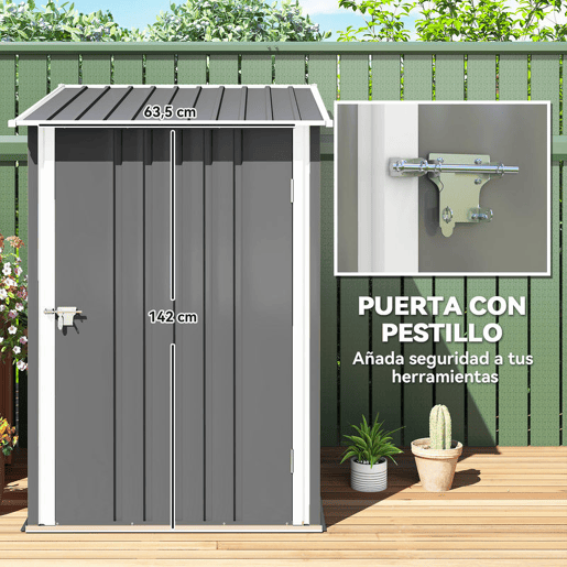 Outsunny Abrigo de Jardim 0,92 m² 100x103x160 cm Abrigo Exterior de Aço Galvanizado com Porta Fechadura e Teto Inclinado para Armazenamento de Ferramentas Cinza