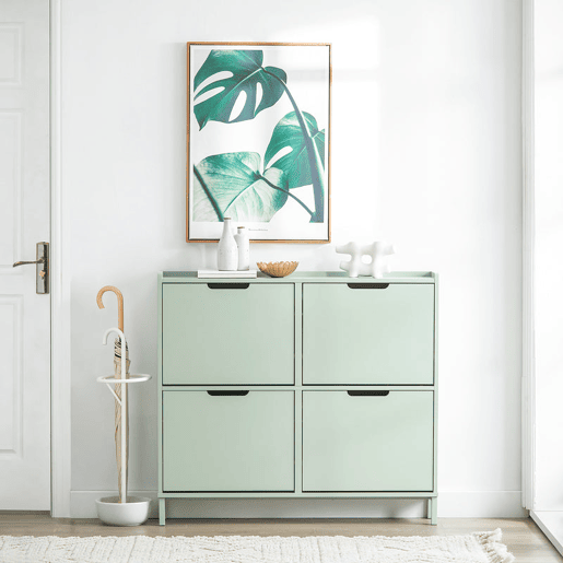 SoBuy FSR100-GR Sapateira estreita com 4 abas 100 X 19 X 90 Cm Verde