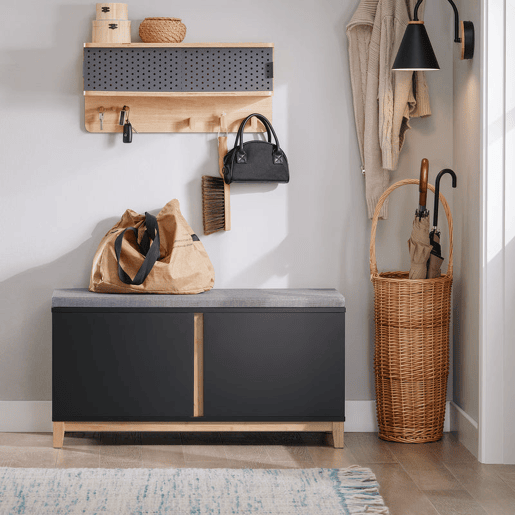 SoBuy Banco de arrumação com 2 portas Preto FSR117-SCH