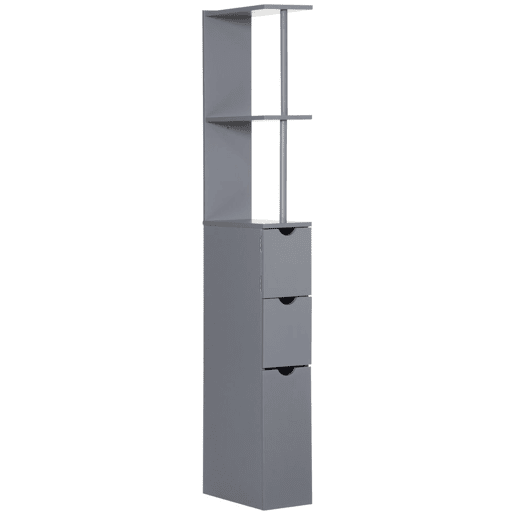 HOMCOM Coluna Estreita de Casa de Banho Armário Alto Moderno com 2 Prateleiras, 2 Gavetas e 1 Porta Anti-queda 15x33x136,8 cm Cinzento