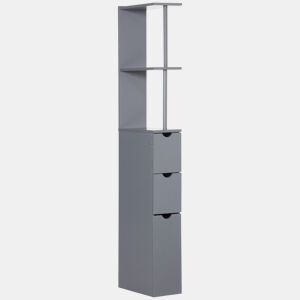 HOMCOM Coluna Estreita de Casa de Banho Armário Alto Moderno com 2 Prateleiras, 2 Gavetas e 1 Porta Anti-queda 15x33x136,8 cm Cinzento