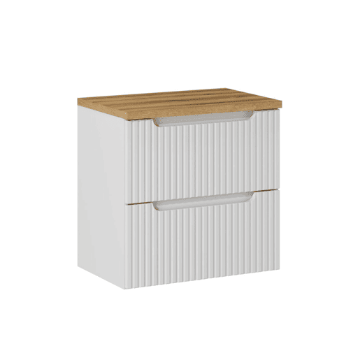 Móvel lavatório 60cm 2 gavetas plano Riva Branco e Madeira