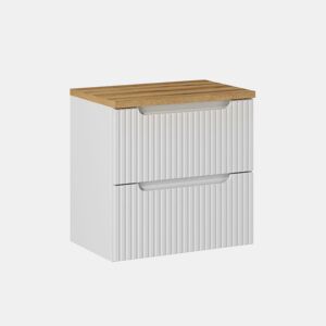 Móvel lavatório 60cm 2 gavetas plano Riva Branco e Madeira