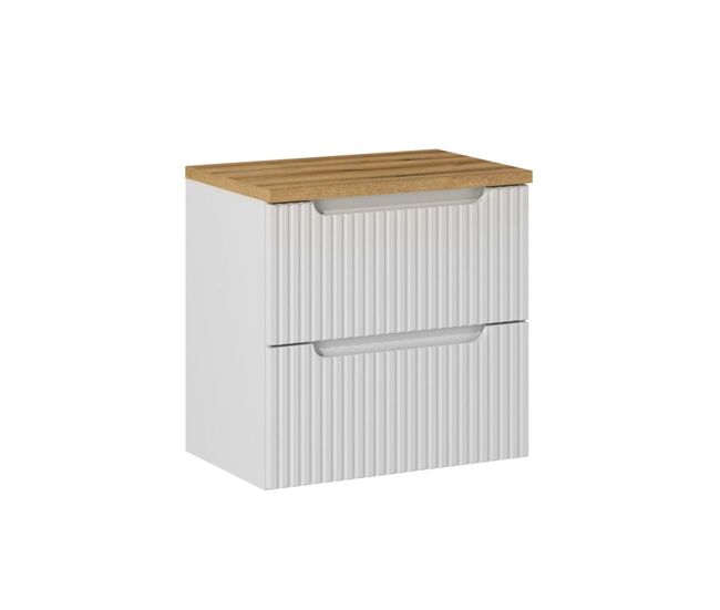 Mueble bajo lavabo 60cm 2 cajones encimera riva blanco y madera