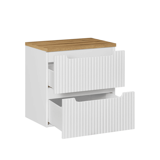 Móvel lavatório 60cm 2 gavetas plano Riva Branco e Madeira