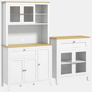 HOMCOM Conjunto de Móveis de Cozinha Armário de Cozinha e Aparador com Gaveta Prateleira Ajustável Estilo Moderno para Sala de Estar Sala de Jantar 100x40x180 cm 80x40x90 cm Branco