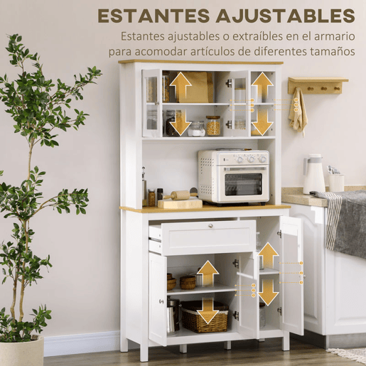 HOMCOM Conjunto de Móveis de Cozinha Armário de Cozinha e Aparador com Gaveta Prateleira Ajustável Estilo Moderno para Sala de Estar Sala de Jantar 100x40x180 cm 80x40x90 cm Branco