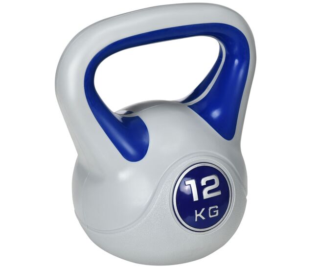 Sportnow pesa rusa 12 kg, kettlebell revestimiento de pu y relleno de arena, mango ancho, para entrenamiento culturismo, en casa, gimnasio, azul oscuro y gris