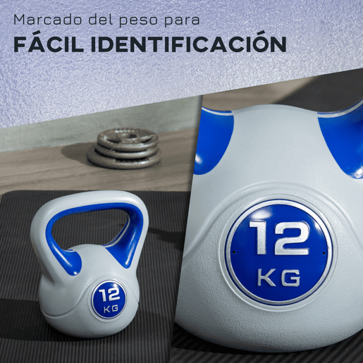 SPORTNOW Kettlebell 12 kg Peso Russo com Revestimento de PU e Enchimento de Areia para Treinamento em Casa Ginásio 24x17x28 cm Azul Marrinho e Cinza