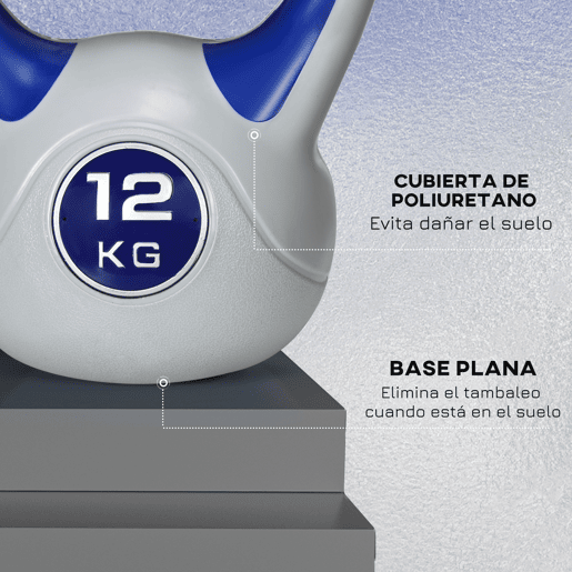 SPORTNOW Kettlebell 12 kg Peso Russo com Revestimento de PU e Enchimento de Areia para Treinamento em Casa Ginásio 24x17x28 cm Azul Marrinho e Cinza