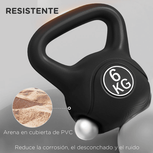HOMCOM Peso Russo de 6 kg Kettlebell Fitness Preenchido de Areia com Punho Largo Antiderrapante para Exercícios e Treinos em Casa Ginásio 20x13x22 cm Preto